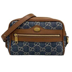 Auth GUCCI Ophidia/GG pattern 517350 Navy Cream Dark Brown Denim Jacquard